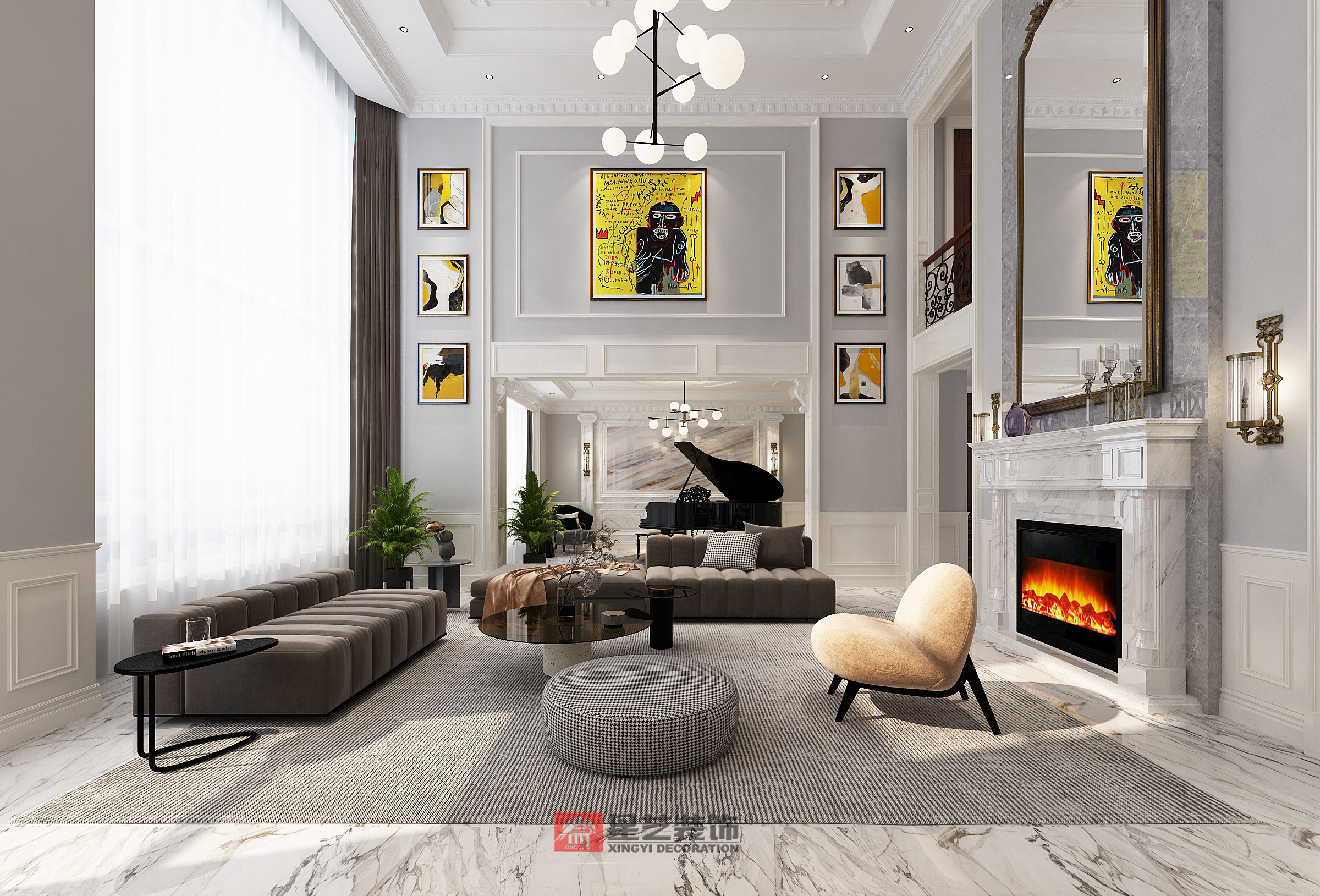 大连别墅装修_现代法式混搭风_星艺装饰公司